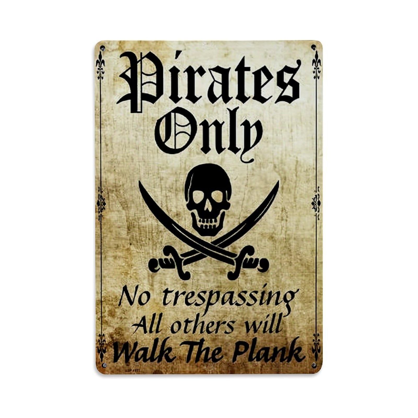 Pirates Only Skull And Swords Vintage Tin Sign Retro Metal Wall Decor Metal Poster, Home Bar Garage Farmhouse Cafe Wall Art Decoration 8x12Inches