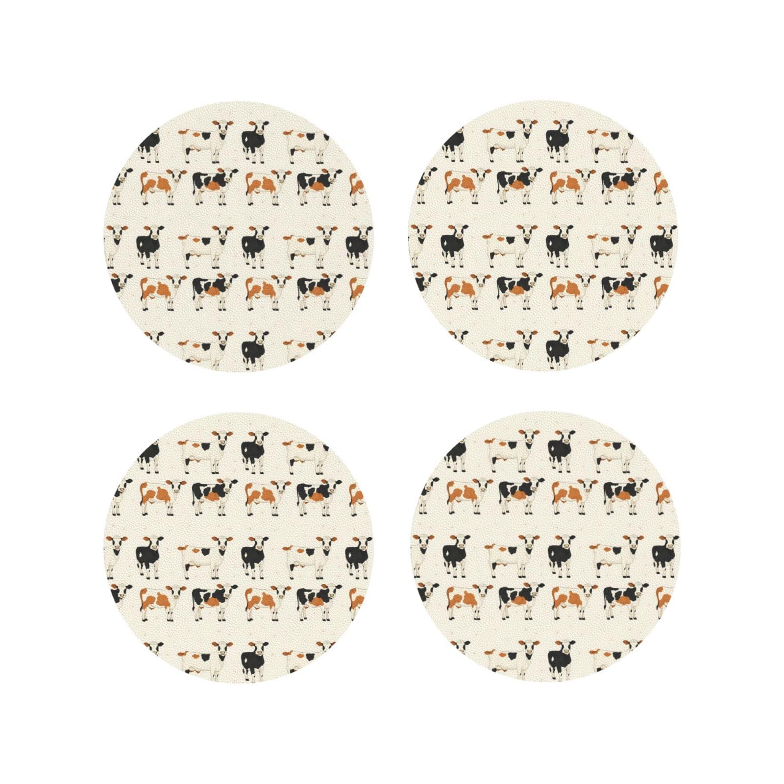 Smazdfxx Women's As Pic Leather Coasters Set Of 4 - Cute Cow Retro Print Lightweight Drink Coasters For Desk