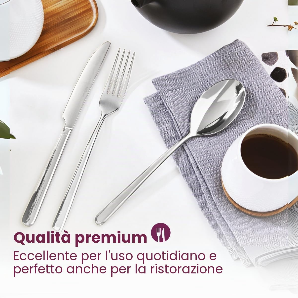 Sambonet Linear 52513-N1 - Set di Posate da Tavola monoblocco in acciaio inox 18/10, per 6 persone, 30 pezzi: 6 forchette, 6 cucchiai, 6 coltelli, 6 forchette dolce, 6 cucchiaini tè