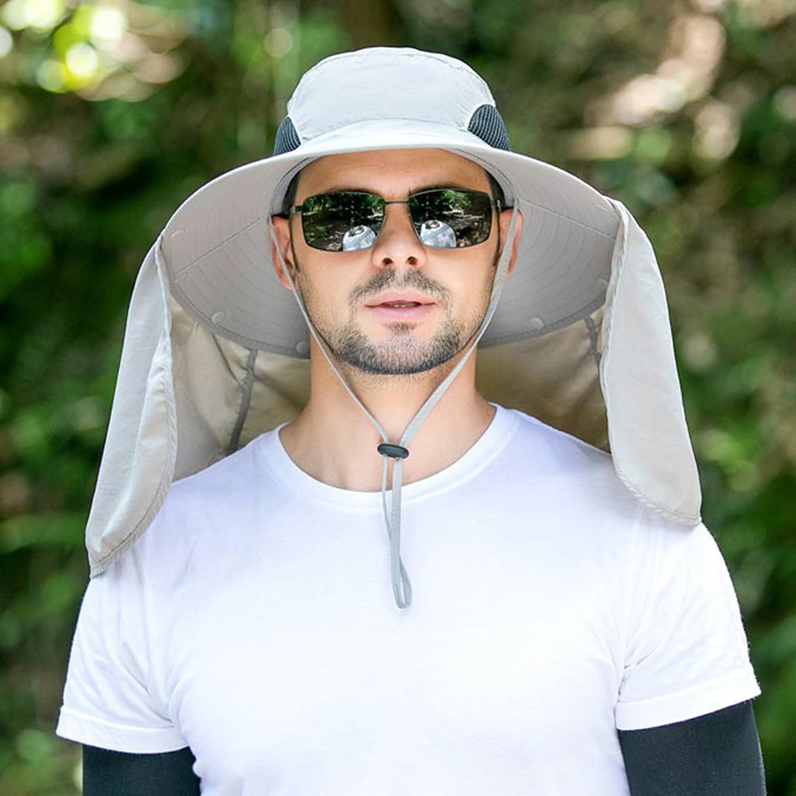 Chapeau de soleil à large bord pour homme, protection UV avec rabat de cou, chapeau réglable pour la pêche et la randonnée en plein air