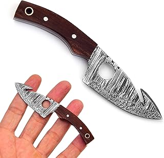 Neck knife with sheath | Damascus hunting knife | Mini Outdoor Survival Fixed Blade Knife | EDC 5 Inches With Wood Handle - BNAZIND