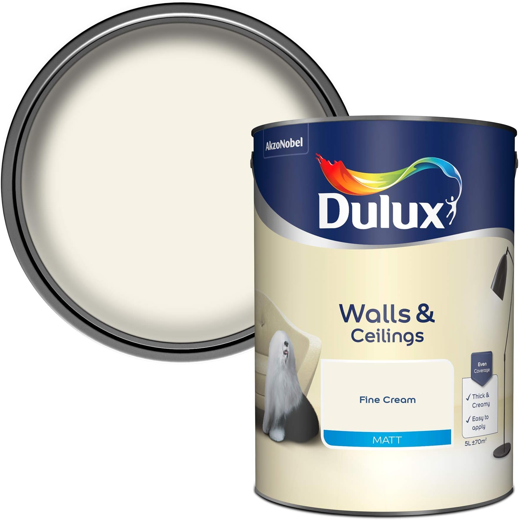 Dulux Walls and Ceilings Matt Emulsion Paint, Fine Cream, 5 Liters