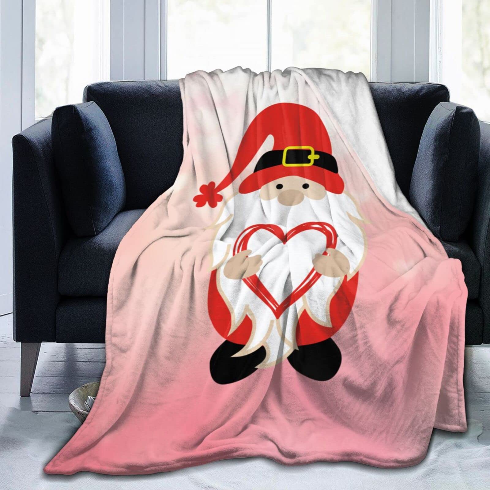 Lsjuee Gnome Holding Hearts Valentine's Day Throw Blanket Warm Cozy Lightweight Blankets Romantic Valentine's Day Gift Flannel Blanket for Sofa Couch Bed Office Holiday Decorative 50"X40"