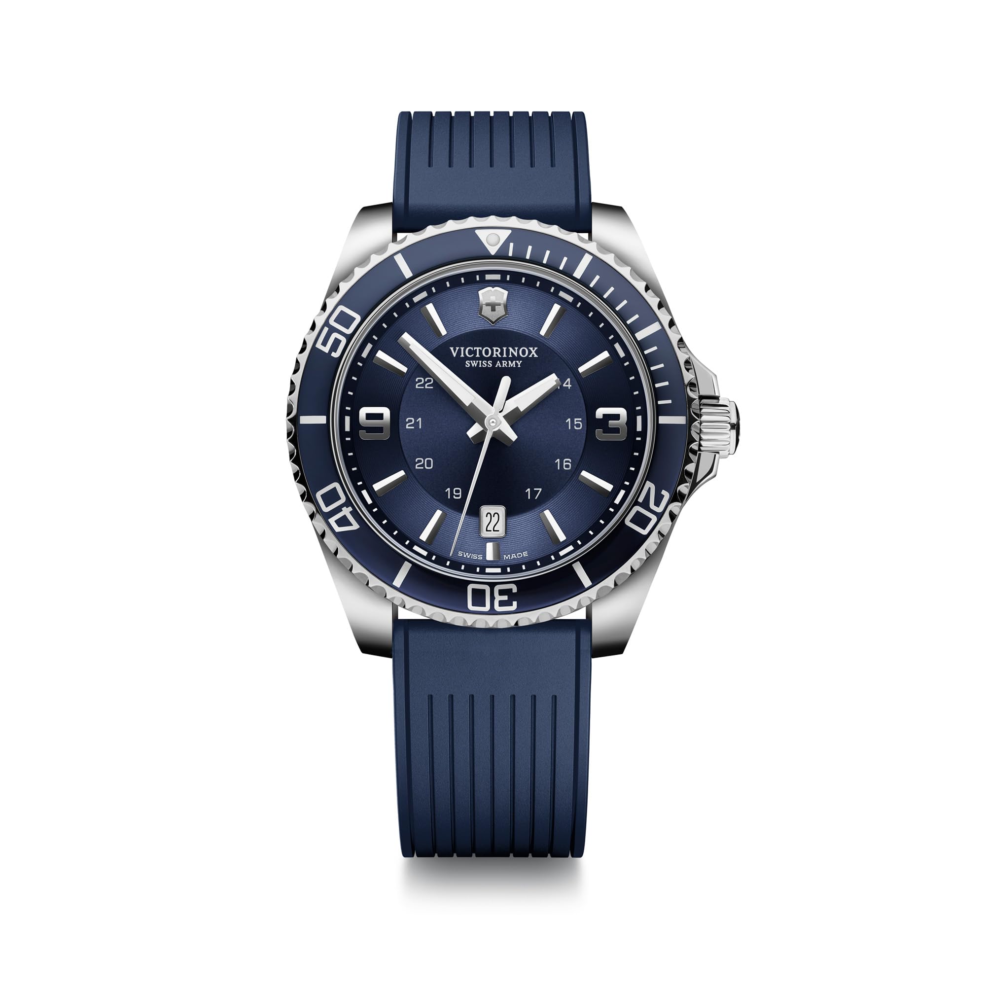 Maverick 43 mm, Silver Stainless Steel Case, Silver Stainless Steel Bezel, Blue Dial, Blue Rubber Strap Men's Watch, 249184-image-1