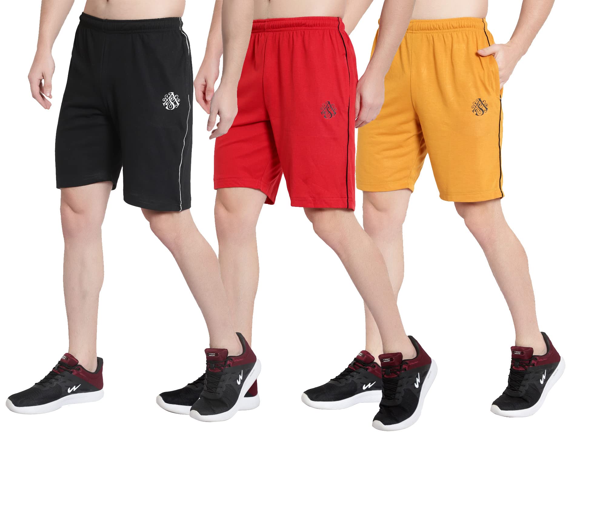 Men Cotton Casual Shorts with Zipper Pockets – Elastic Waist Drawstring Gym Running Training Half Pants for Men, Pack of 3-image-9