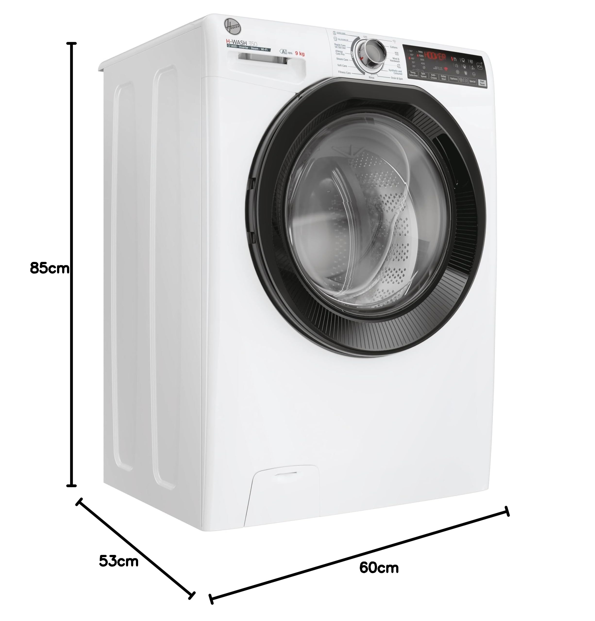 Hoover H-WASH 350 9kg Freestanding Washing Machine, 1400 RPM, A Rated, ECO-Power Inverter Motor, hOn App, 60 Programmes, Eco Doser, Power Care System, White, 60x53x85 cm - H3WPS496TAMB6-80 — view 8