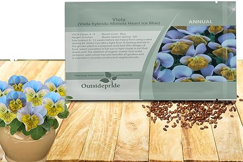 Outsidepride Miniola Heart - Semillas de flores de viola azul hielo para plantar, 50 piezas anuales, compactas y aptas para polinizadores con flores