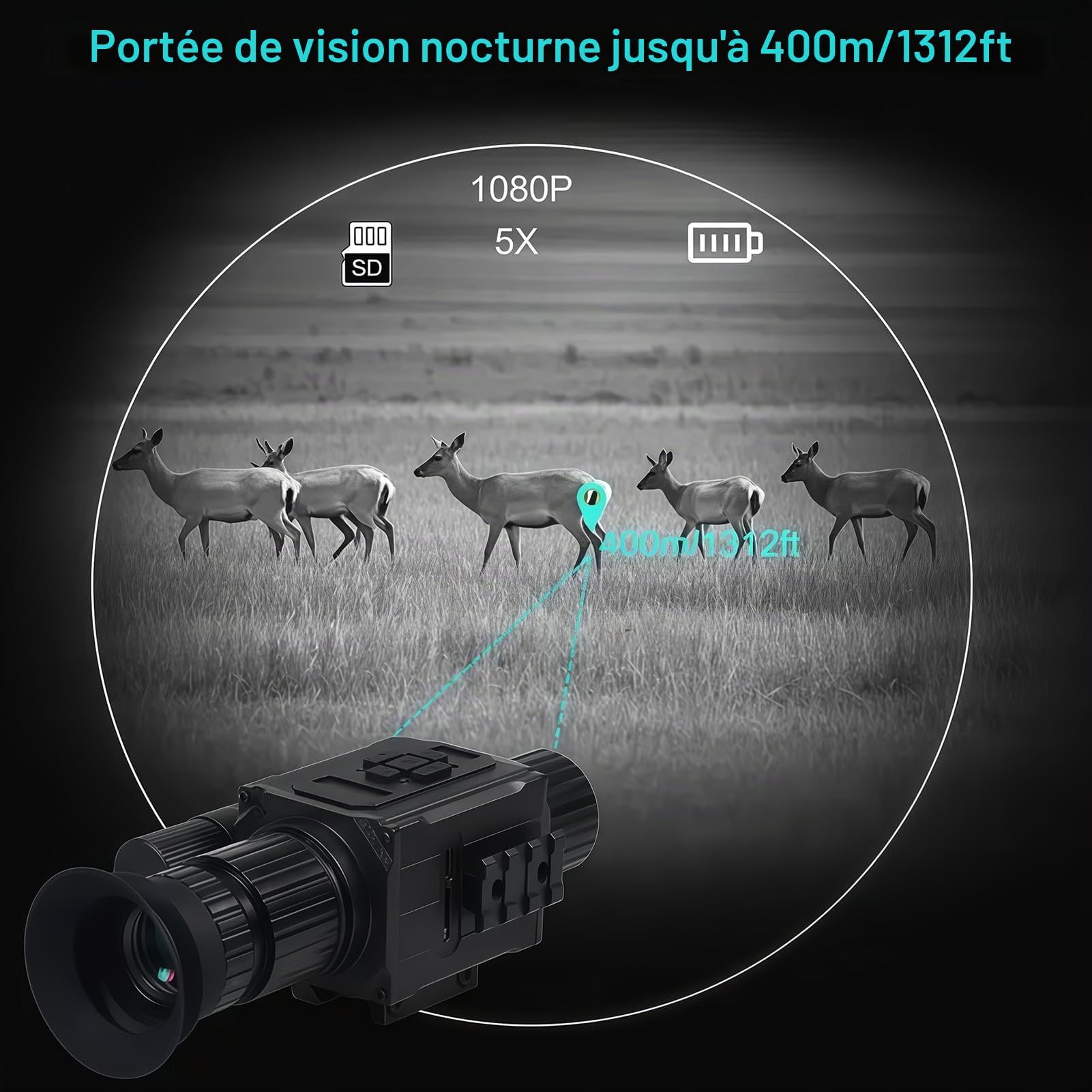 NK008 Viseur télescopique numérique de vision nocturne pour chasse, judas monoculaire infrarouge Zoom 5X avec réticule Enregistrement vidéo HD 1080P