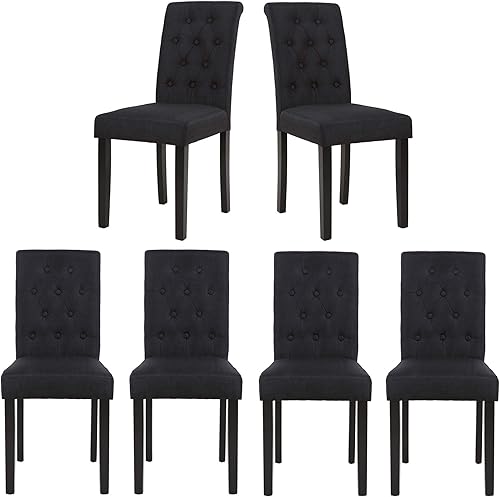Miniatura 11 de thksbought Juego de 4 sillas de comedor tapizadas de tela con detalles de botones incrustados (Juego de 4 en negro) Lino (carbón),Lino
