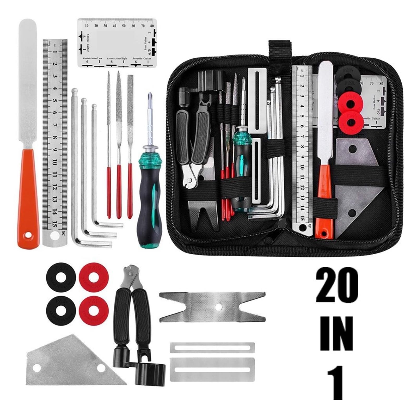Kit De Reparación De Guitarra De 20 Piezas, Regla De Archivo Enrolladora