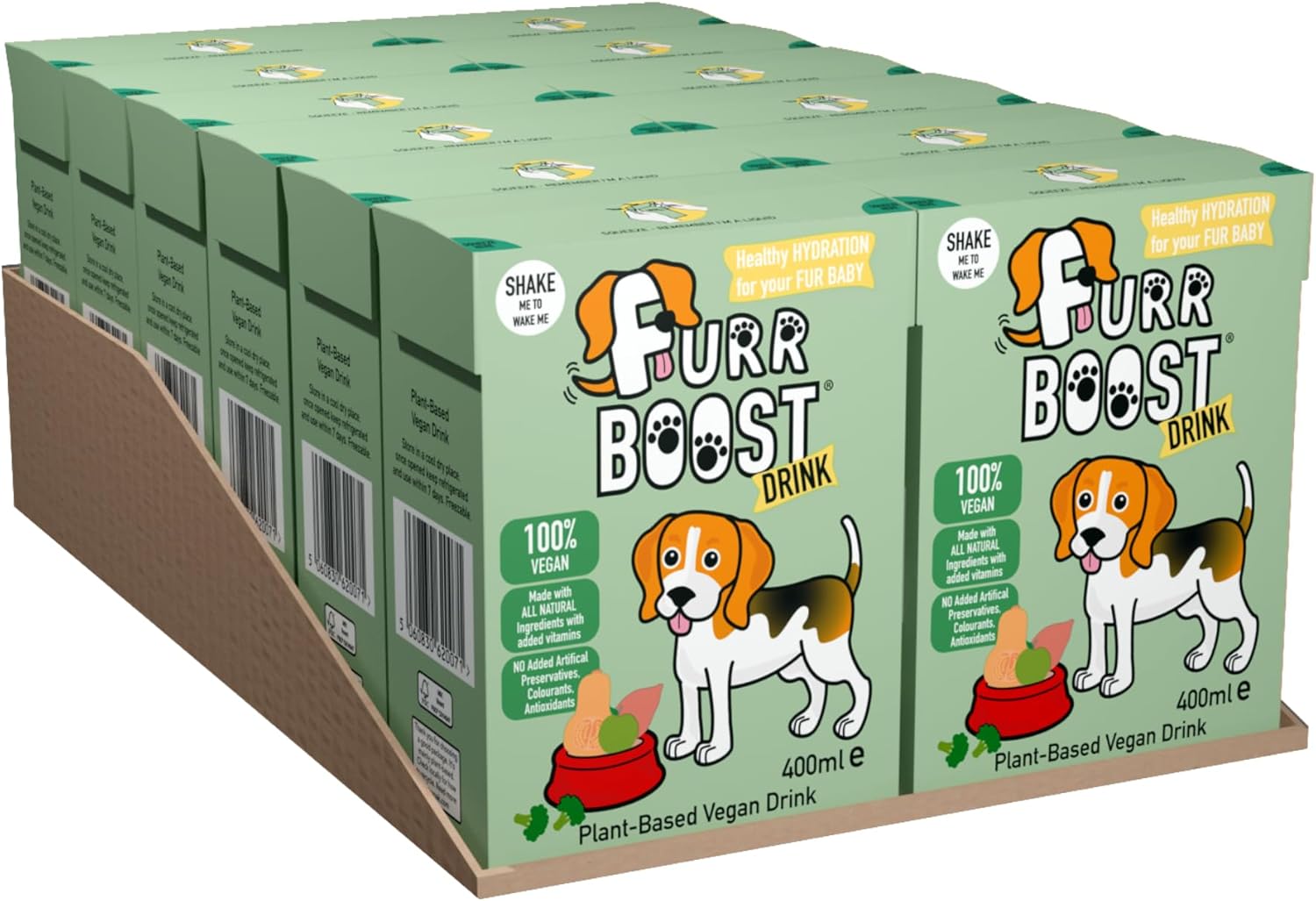 Furr Boost Dog Drink Hydration Pack Vegan PlantBased (12x400ml) 100 Natural Rehydration
