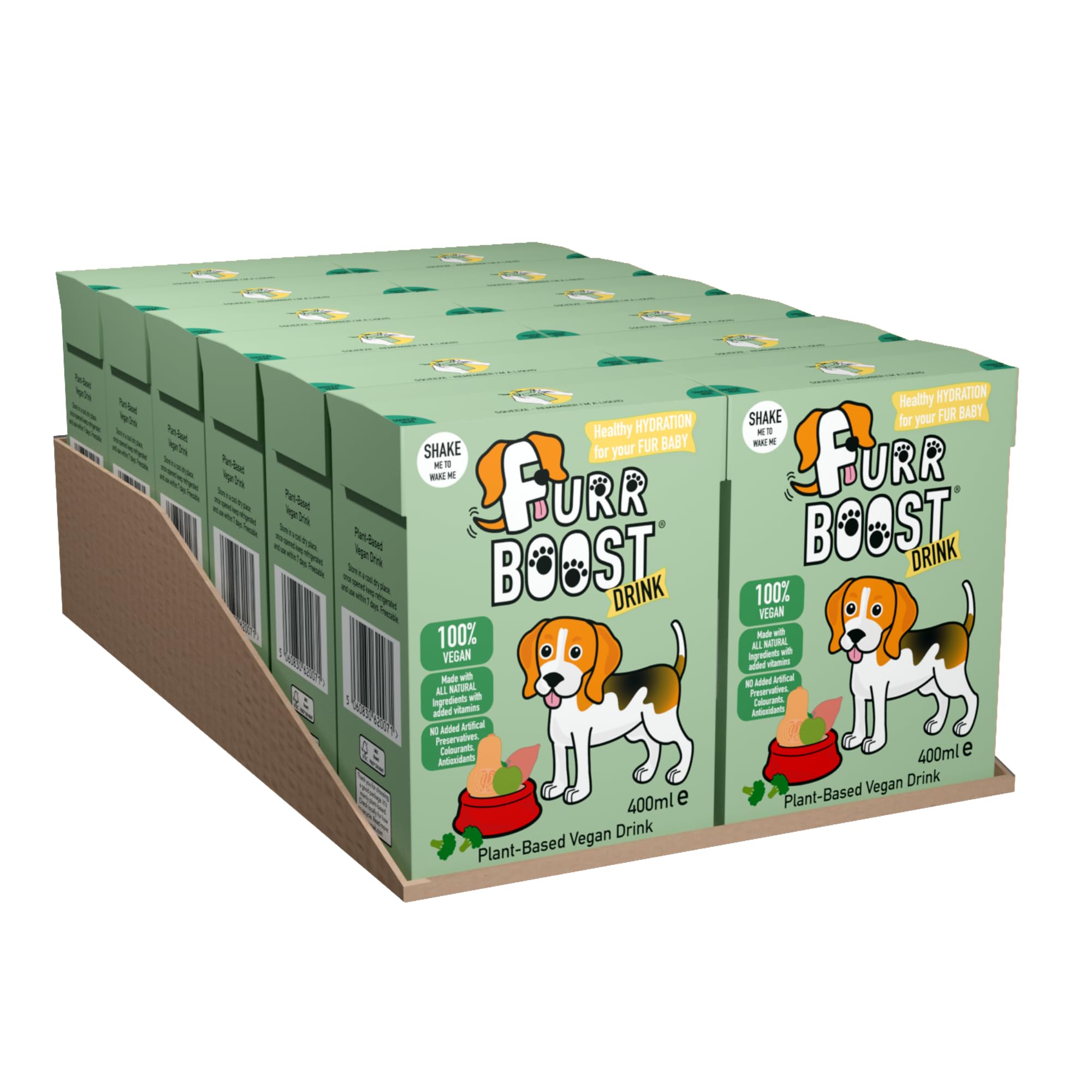 Furr Boost Dog Drink Hydration Pack Vegan Plant-Based (12x400ml) | 100% Natural Rehydration Smoothie for Dogs | No Additives or Preservatives | More Benefits than Bone Broth | For Dogs & Puppies