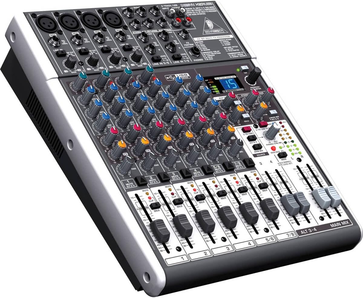 มุม view of the Behringer XENYX X1204USB mixer, showing input and output ports