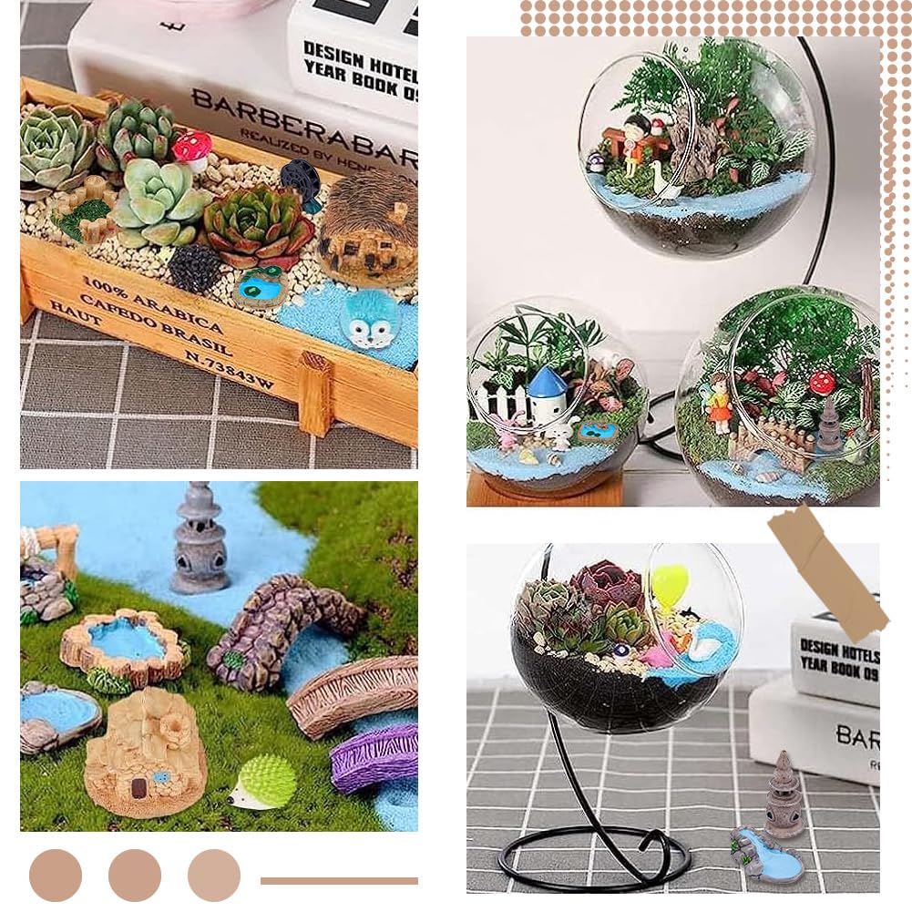 GORGECRAFT 12pz 12 Estilos de Puente de Jardín En Miniatura de Resina Minifaro Rueda Hidráulica Pozo Piscina Adornos de Construcción Puentes de Hadas Pequeñas Estatuas para Manualidades de Bricolaje