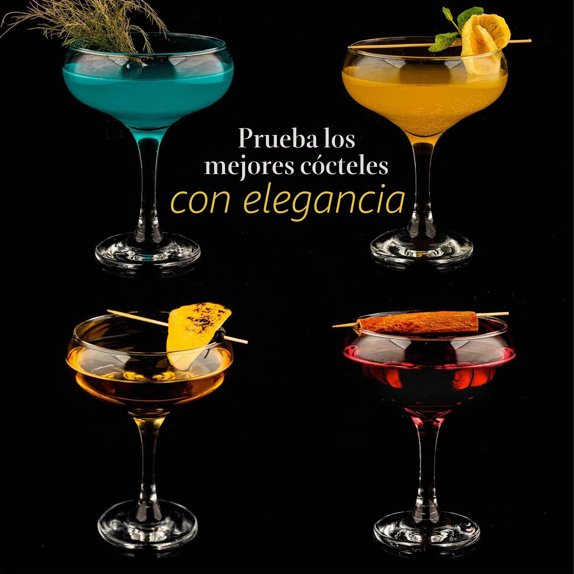 Juego de 6 Copas de Cóctel (9 oz/270 ml) - Martini Espresso, Margarita, Cupé Elegantes y Champagne - Cristalería de Tallo Largo
