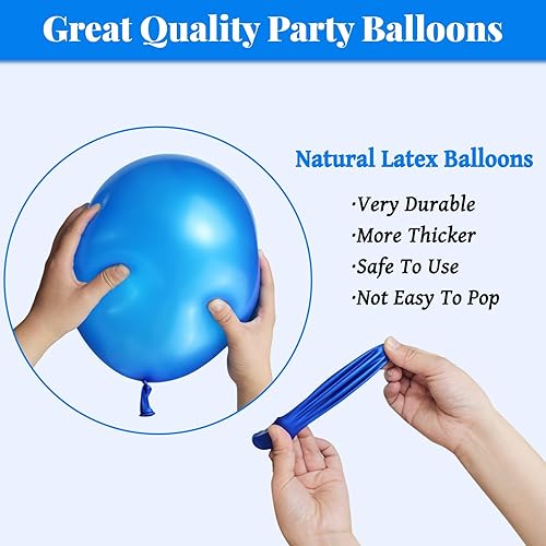 Miniatura 3 de KAWKALSH Kit de 68 globos de confeti azul real, globos de fiesta de 12 pulgadas azul claro y blanco con cintas para cumpleaños, bodas, baby shower,