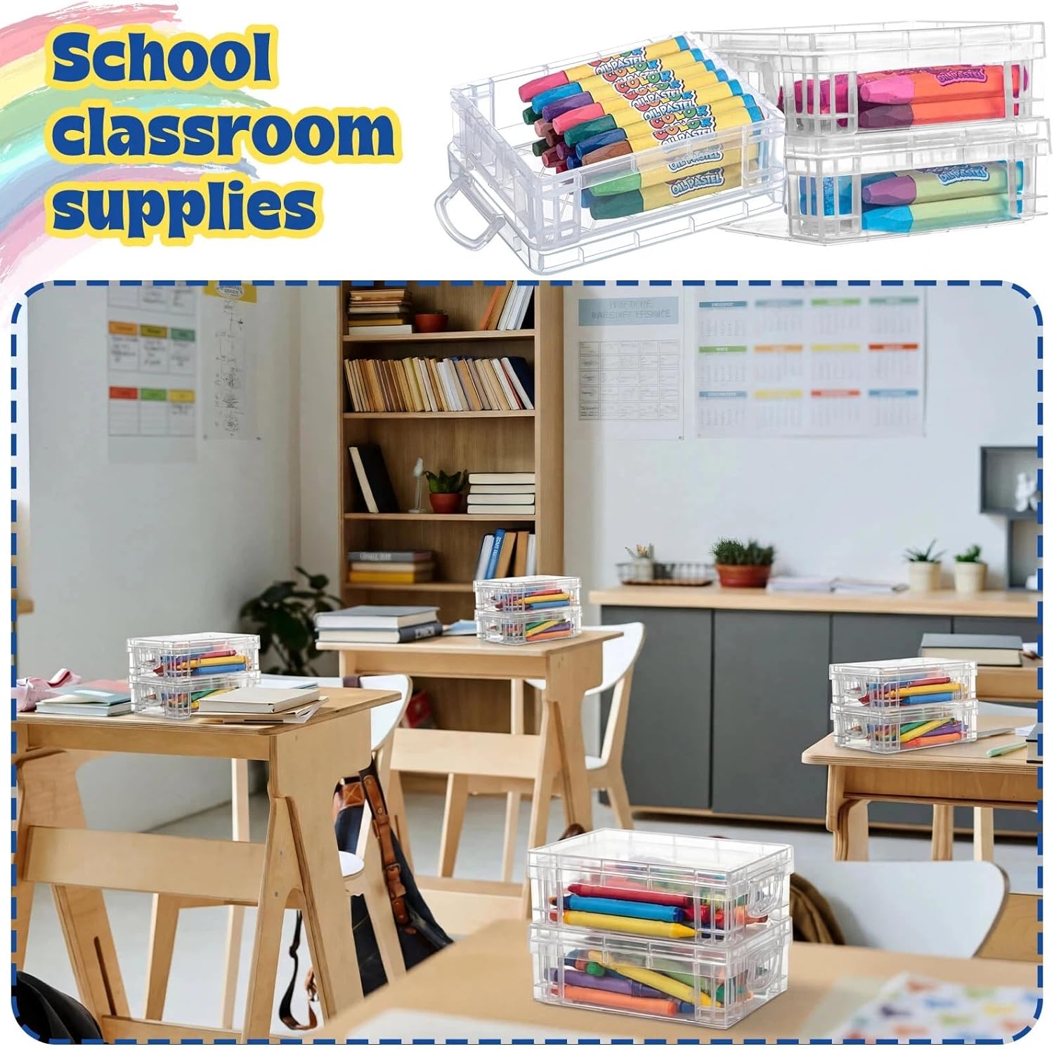 Suzile 40 Pcs Plastic Crayon Boxes with Snap Lid Crayon Storage Container Bulk Stackable Transparent Container Case for Classroom Supplies Pen Pencil Craft