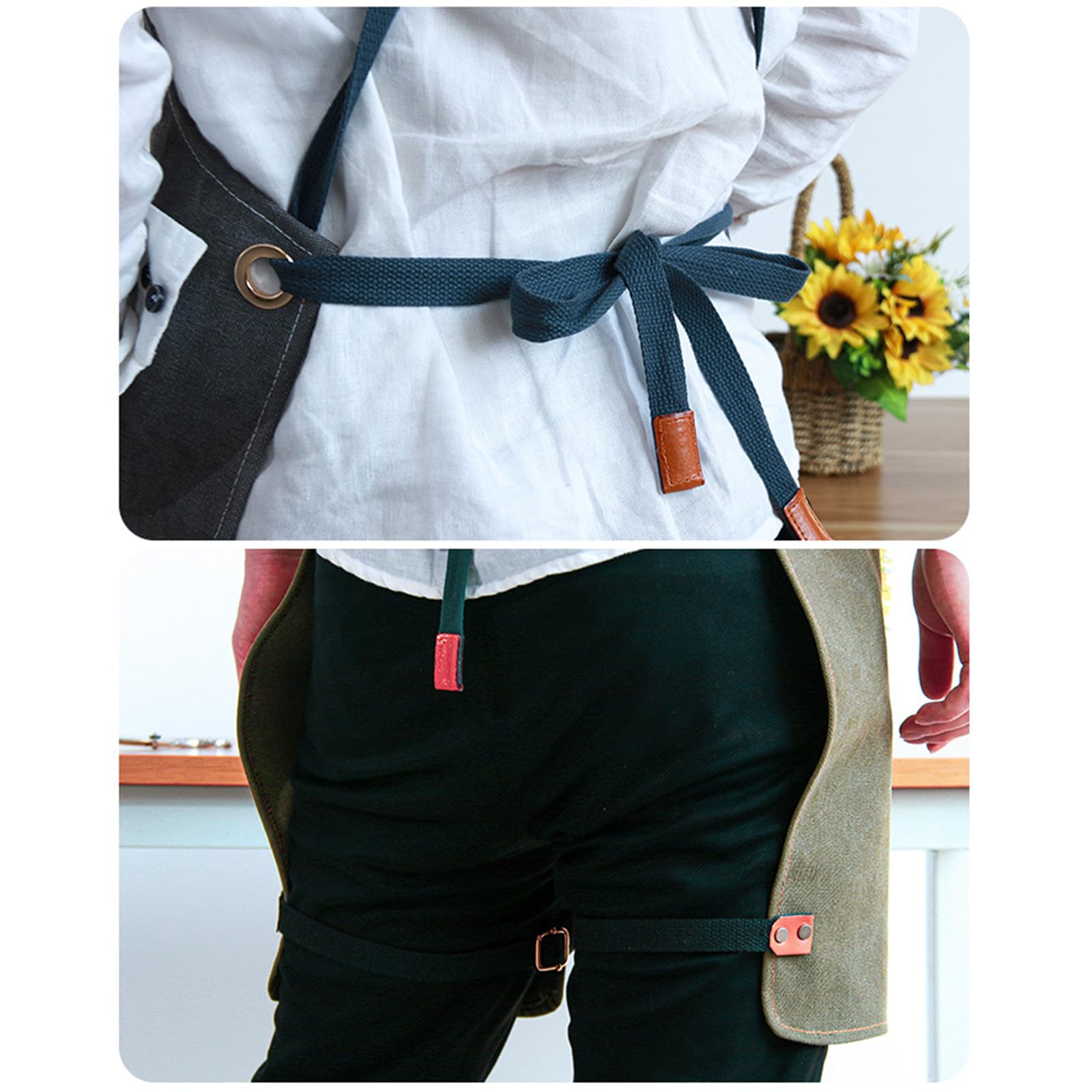 Delantal De Trabajo De Lona Perneras Divididas Ajustable Tirantes Cruzados Delantales para Barbacoa con Bolsillos para Hombre Y Mujer Apto para Tiendas, Jardines, Restaurantes