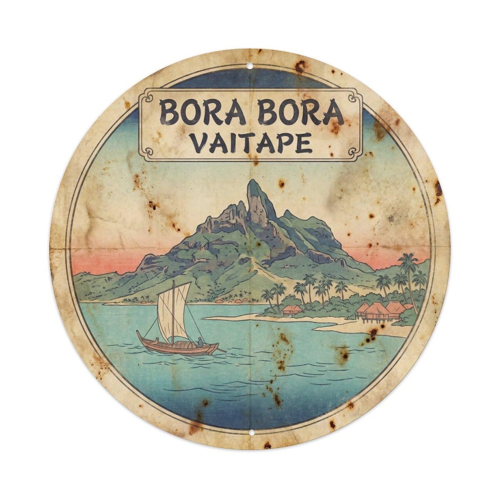 Bora Waitape South Pacific Vintage Woodcut Metal Tin Sign