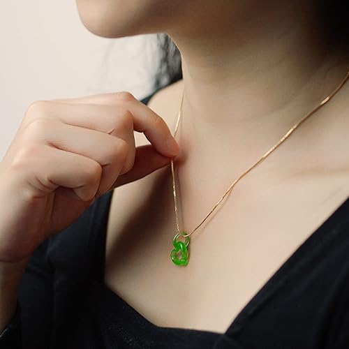 Miniatura 5 de Jade Necklace for Women Valentine's Day Gifts, Love Heart Pendant Chain Necklaces with Birthstone Crystals 18k Gold Plated Fashion Jade Choker