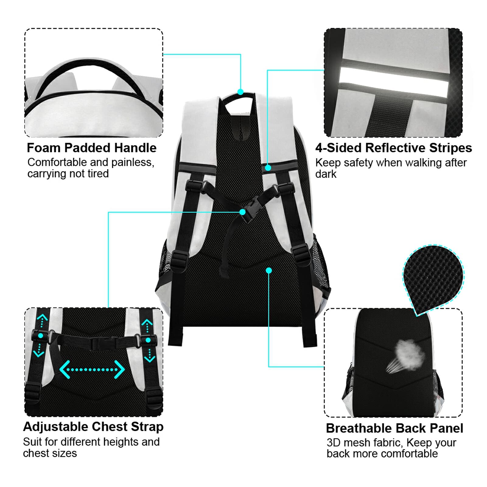 Rucksack mit weißem Pferd, für Studenten, Jungen, Mädchen, Schultasche, Reise, Tagesrucksack, Rucksack