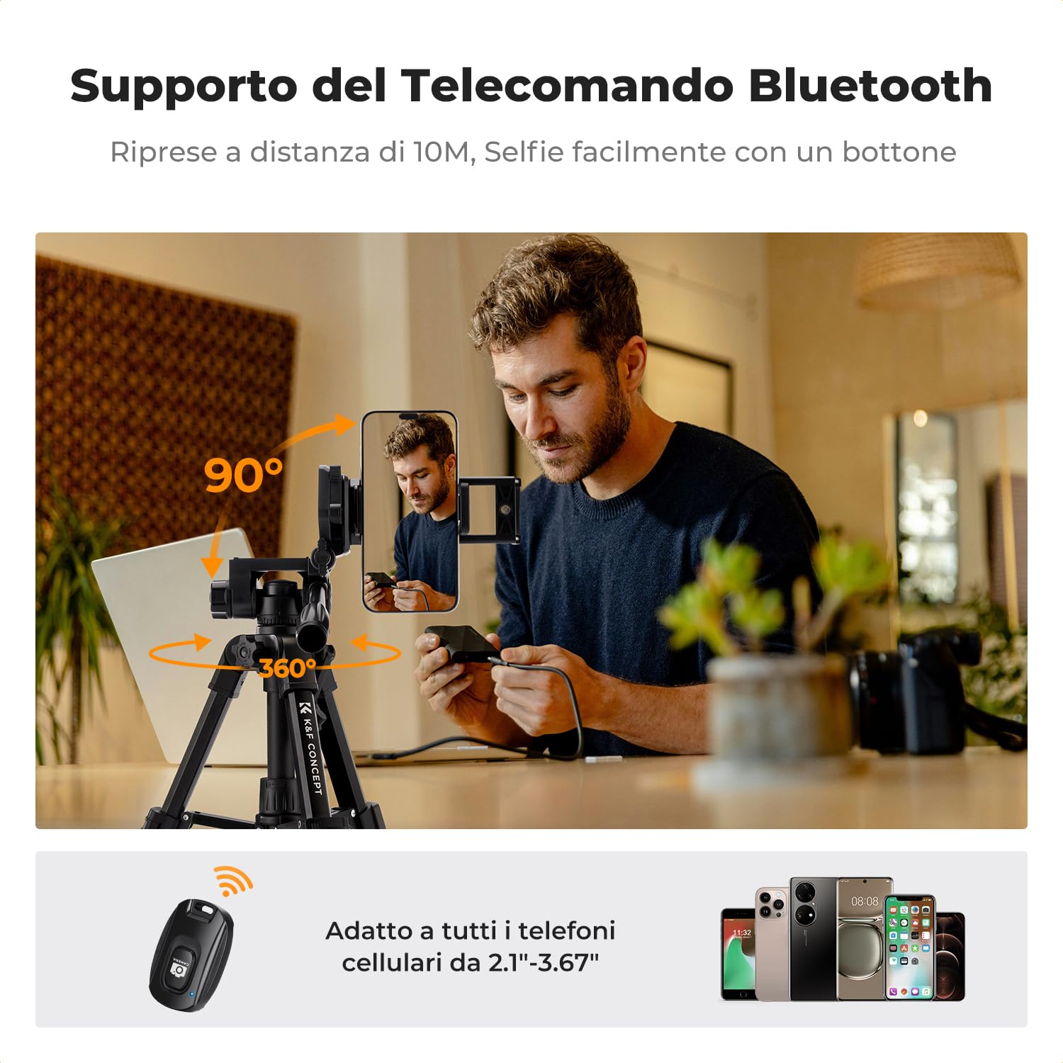 K&F CONCEPT Mini Treppiede per Fotocamera 64CM, Treppiede da Tavolo in Alluminio con Telecomando, Mini Travel Tripod S233A0, Treppiede Piccolo per DSLR, VCR, Cellulari, Proiettori e Telescopi, ecc.