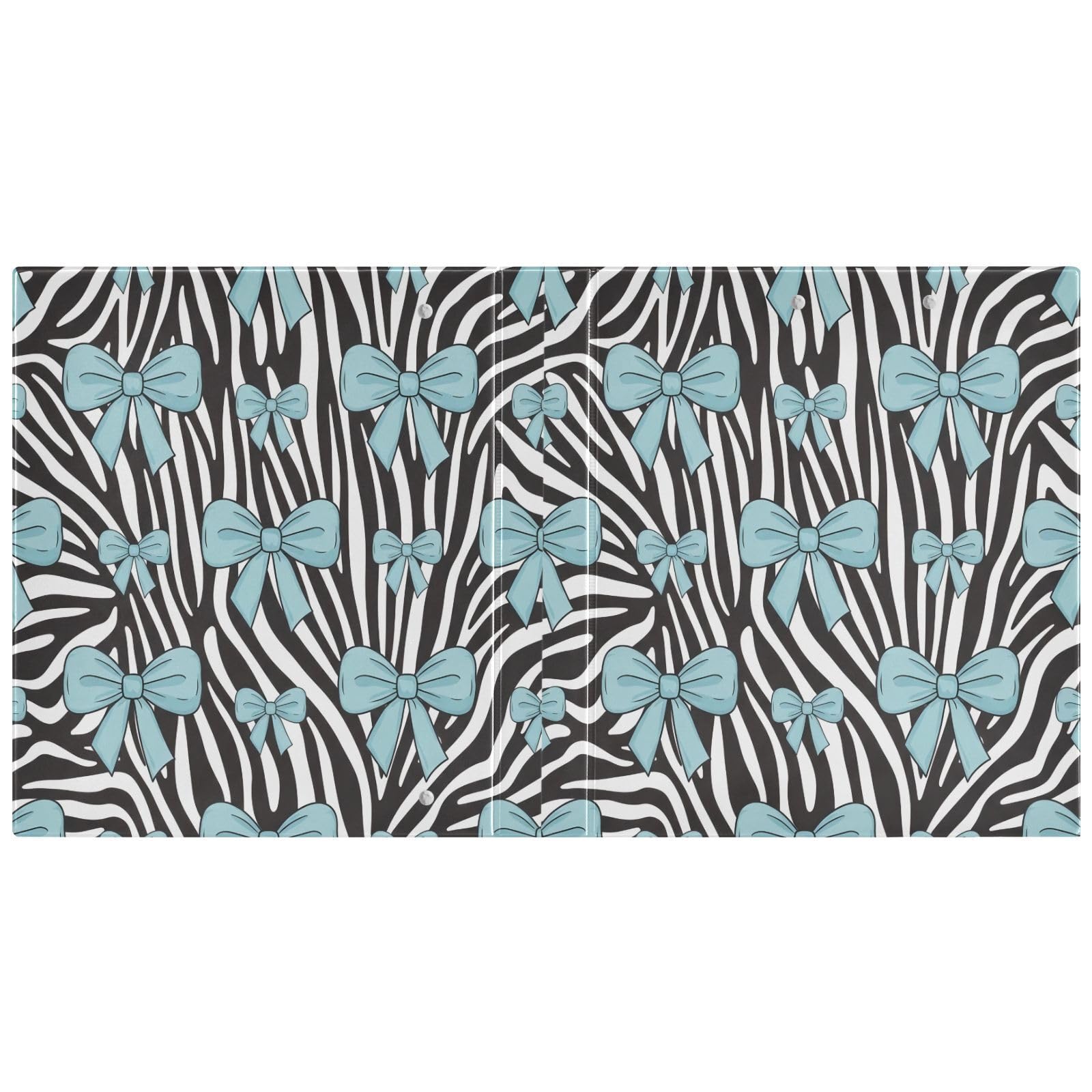 Raccoglitori a 3 anelli, 3,8 cm, con fiocchi azzurri, motivo zebrato, decorativo, rotondo, con clip in metallo, formato A4, organizer per casa e ufficio, confezione da 2