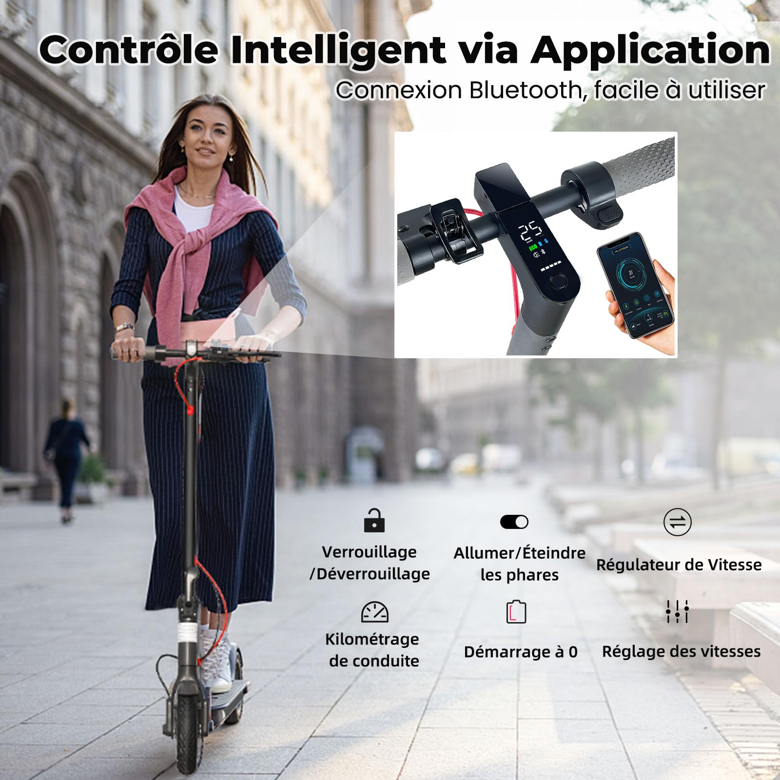 Trottinette Électrique Adulte 350W/25KM/H Autonomie 30KM,Trotinette électrique Pliable, Pneus Nid d’Abeille Increvables 8,5",Trottinette Electrique Adolescents Double Frein,APP,Charge 120kg Escooter