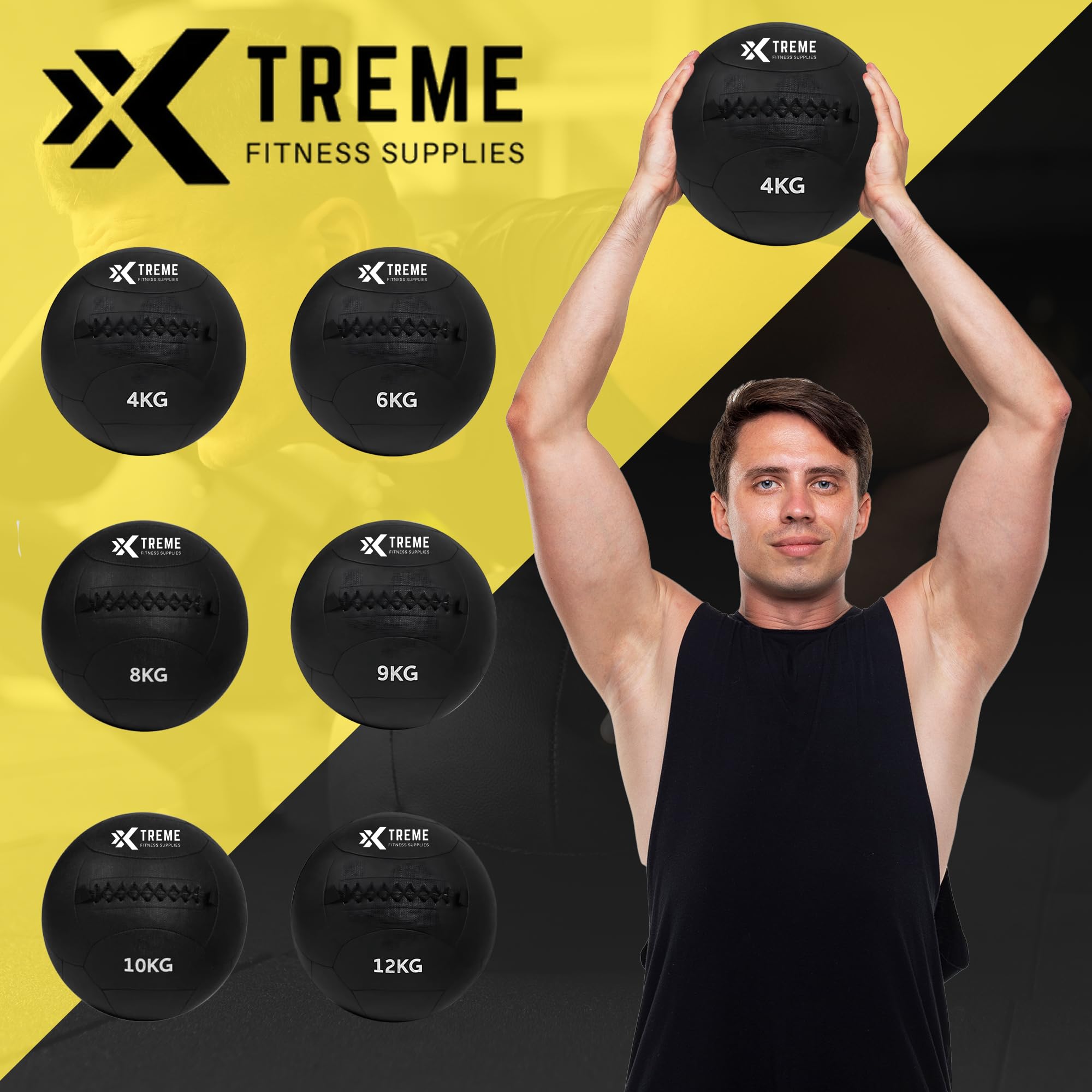 Xtreme Fitness Wallball 4-12 kg, Rutschfester Medizinball für Krafttraining, Core und Crossfit, Sandgefüllter Gewichtsball mit robuster Hülle, Ideal für HIIT, Slam Ball und Training im Home Gym