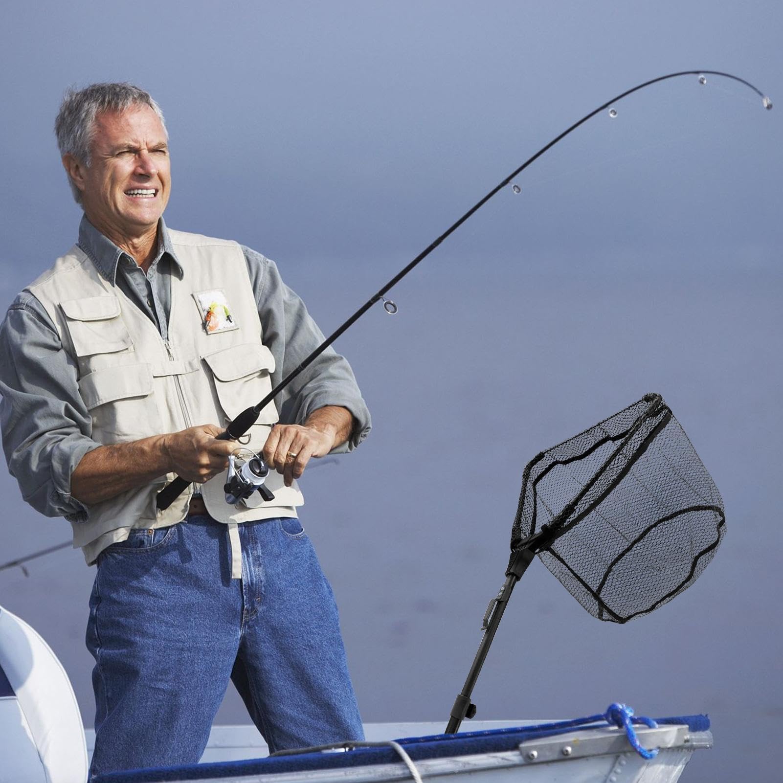 Épuisette De Pêche Pliable – Manche Télescopique, Ouverture Triangulaire, Pour Truite, Saumon, Crevettes