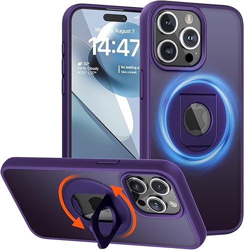 Meifigno MagicRing Series - Funda diseñada para iPhone 15 Pro, soporte y soporte de anillo giratorio de 360, compatible con MagSafe, protección de