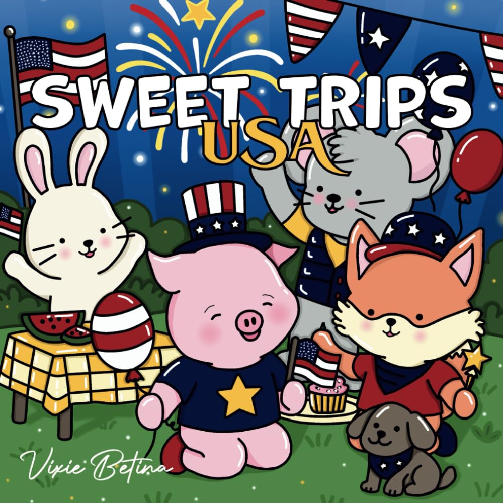 Sweet Trips in USA: Lovely and Cute Coloring Book for Traveling Around the World with Little Friends for Adults & Teens