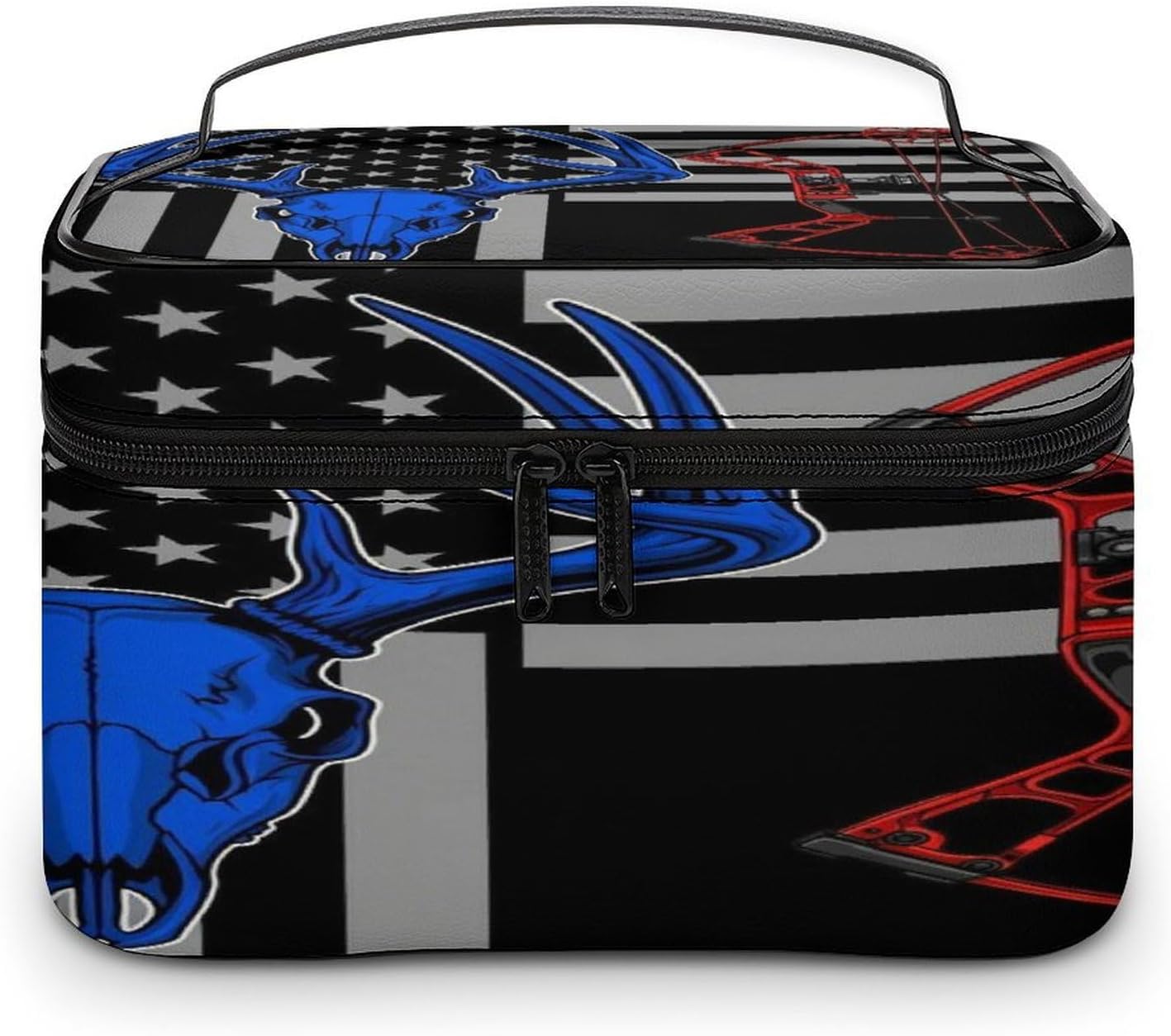 Bow Arrow Deer Skull American Flag Makeup Bag for Travel Bathroom