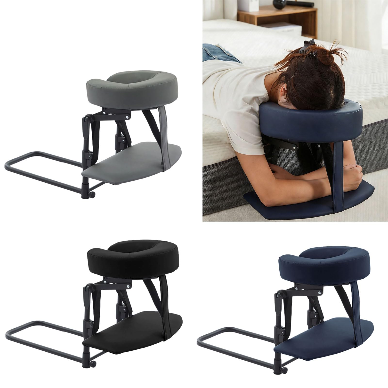 Ergonomischer Massage-Kopfstützenrahmen, 180 Grad faltbar, für den Heimgebrauch, verstellbarer faltbarer Kopf mit Memory-Schaum-Tragetasche für Bettmassage