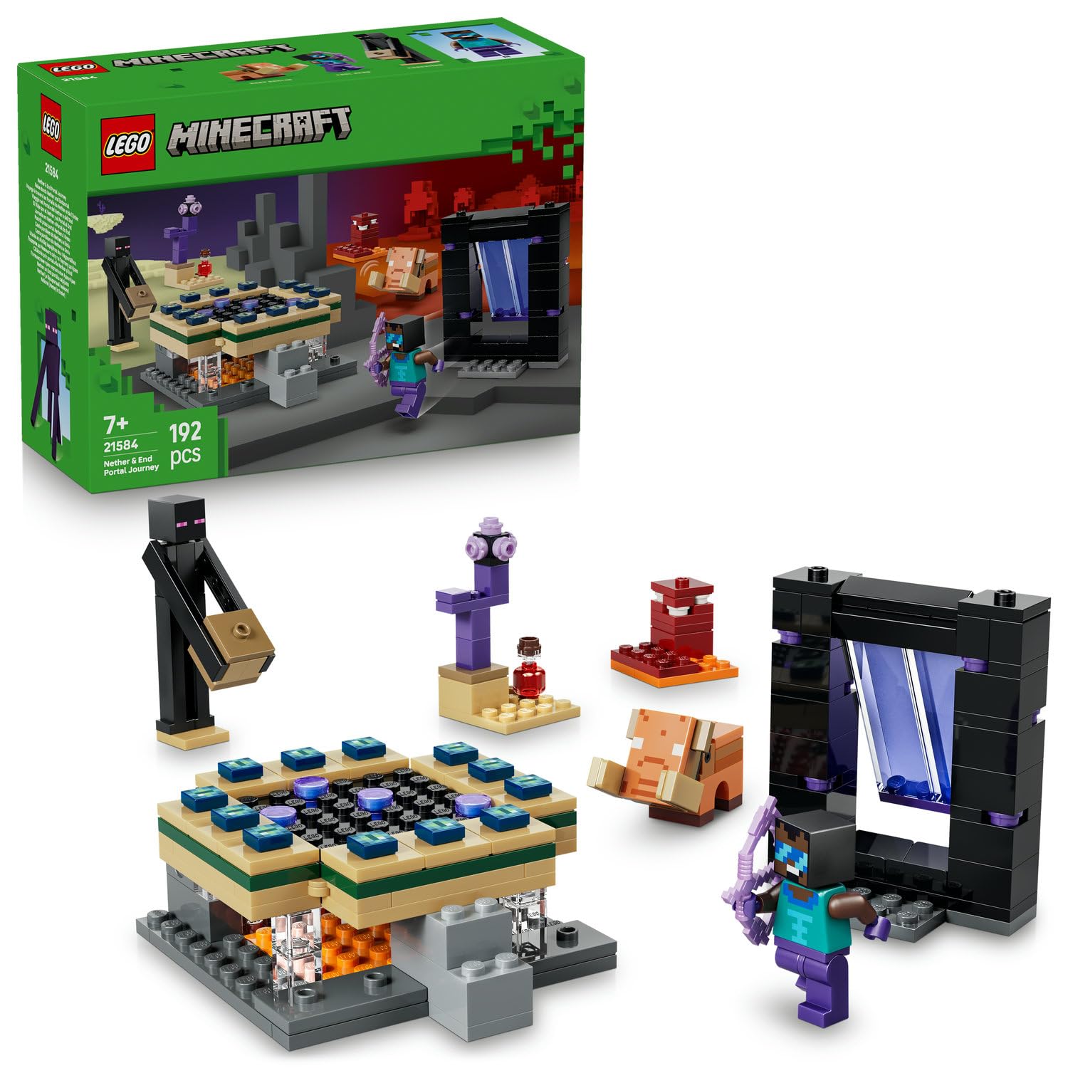 LEGO Minecraft Nether ve End Geçidi Yolculuğu 21584-7 Yaş ve Üzeri Çocuklar için Havalı Kahraman Minifigürü ve Enderman Figürleri İçeren Yaratıcı Oyuncak Yapım Seti, Hediye Fikri (192 Parça)