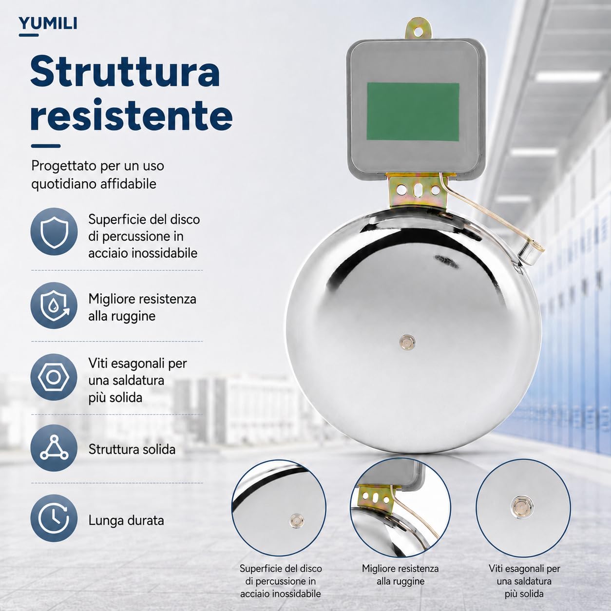 Campanello Elettrico ad Anello Temporizzato, Campanello Elettrico Antiscintilla Tipo a Percussione Esterna in Acciaio Inossidabile Campana Scolastica 150mm AC220V