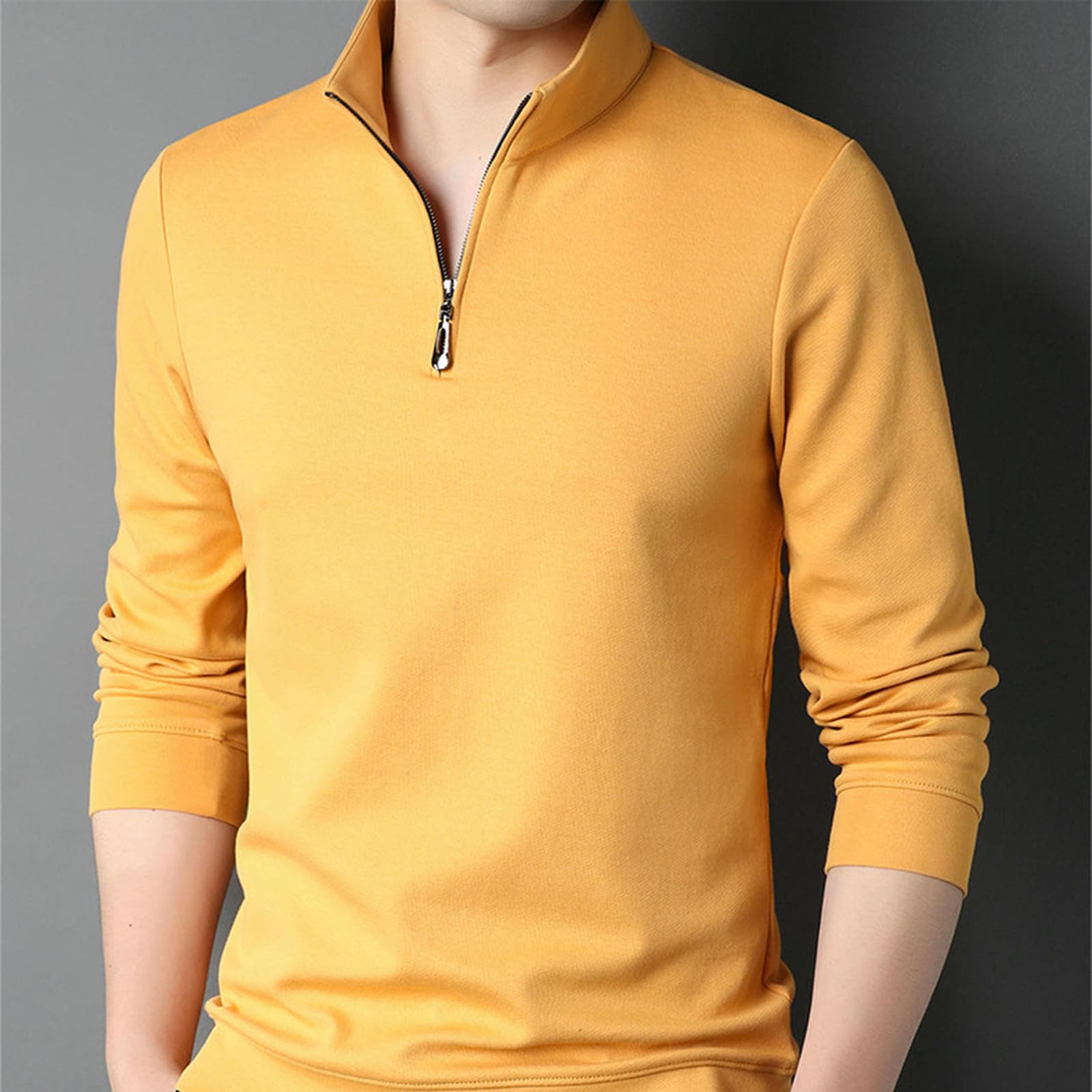 Maglietta Uomo Maglietta A Maniche Lunghe in Cotone da Uomo, Felpa con Collo Alto E Mezza Cerniera Primaverile E Autunnale, Maglietta Comoda E alla Moda-arancia-4xl