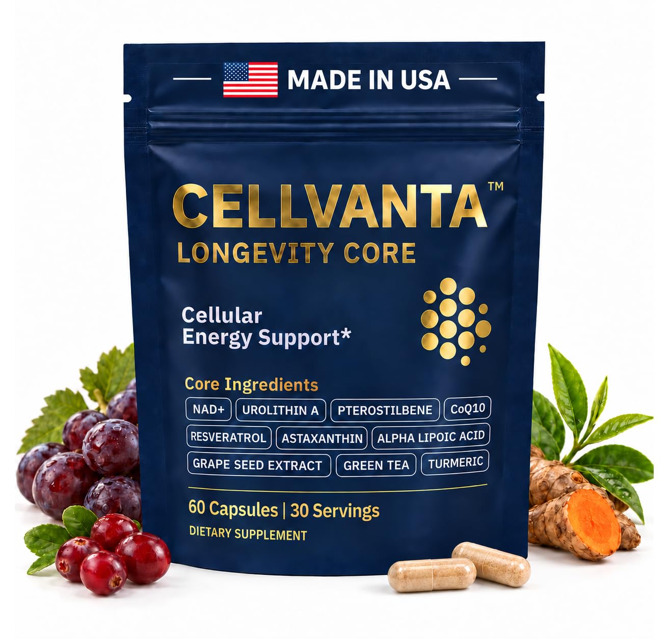 Cellvanta Cellular Energy Support - Urolithin A, NAD+, CoQ10, Resveratrol