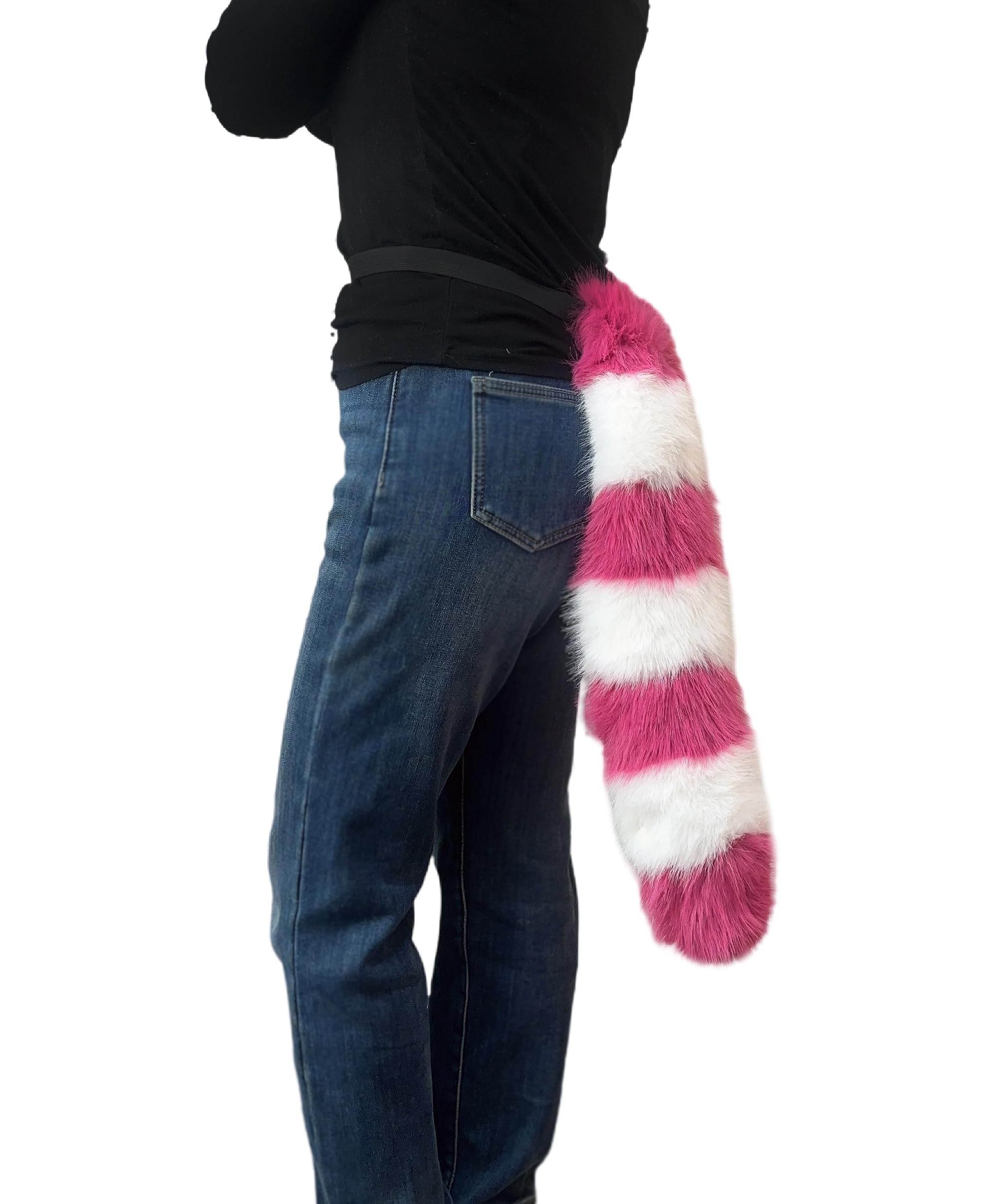Lina & Lily Adults Faux Fur Fox Wolf Animal Tail Costume Fancy Dress Accessories for Cosplay Halloween Christmas Party (Dark Pink & White)