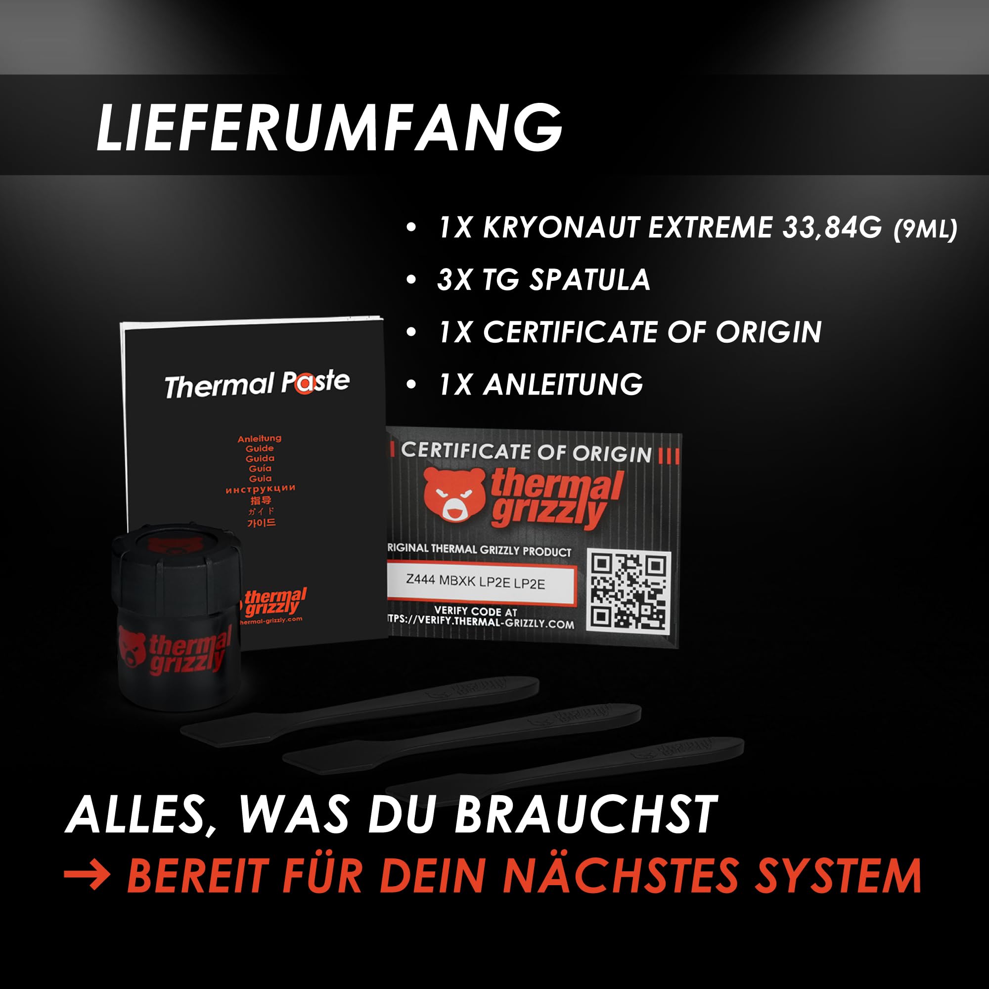 Thermal Grizzly Kryonaut Extreme 9ml/33,84g Wärmeleitpaste für CPU & GPU | Maximale Performance für Extreme Overclocking, Sub-Zero-Eignung, keine Aushärtung, hohe Langzeitstabilität, mit Spachtel