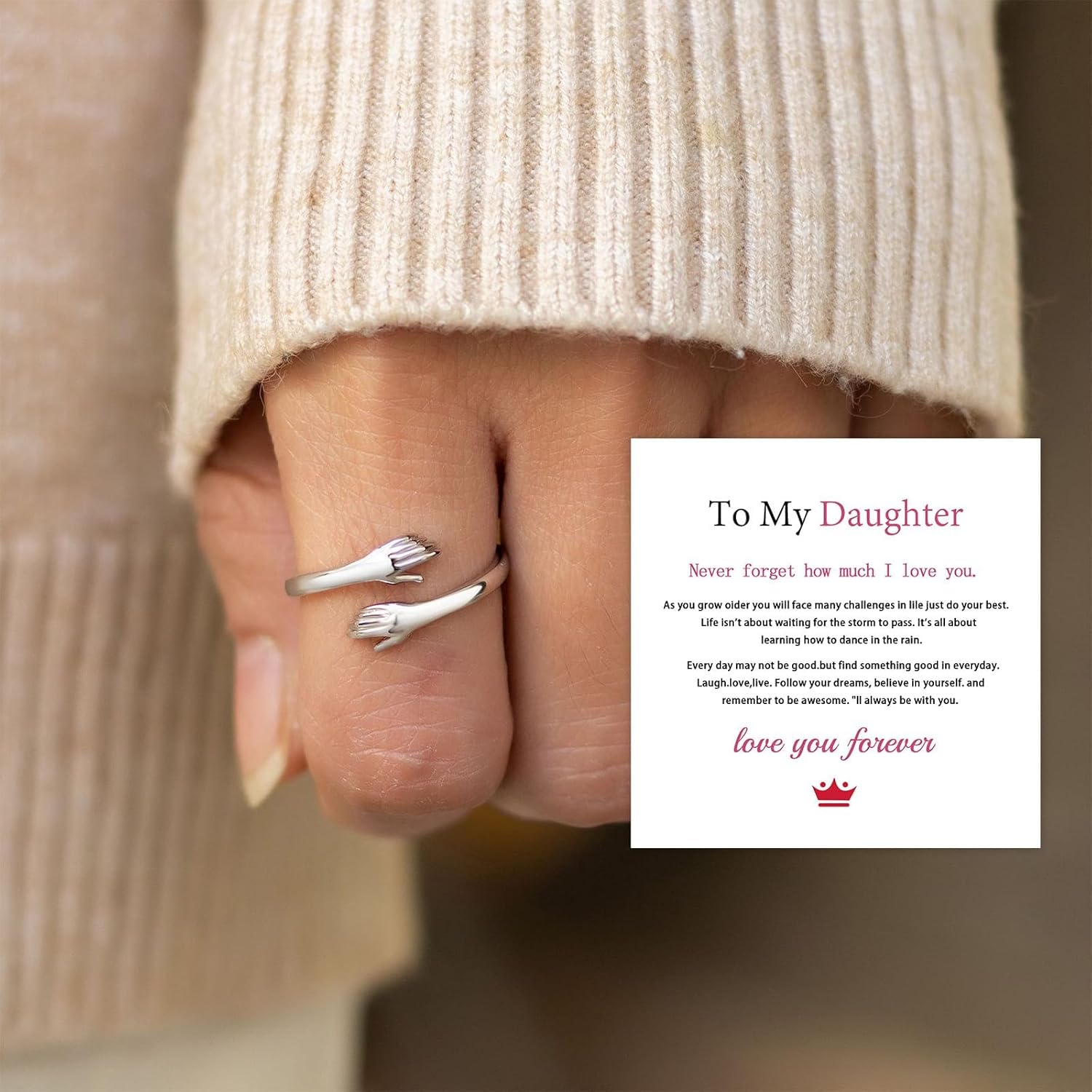 Dcfywl731 To My Daughter Hug Ring Inspirational Stainless Steel Ring for Women To My Daughter Jewelry Gift for Her Birthday Christmas - Image 2