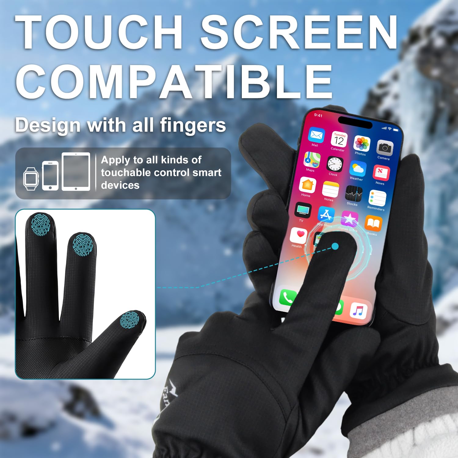 Guantes de esquí Impermeables de Invierno para Hombre y Mujer, cálidos y Resistentes al Viento, con Dedos para Pantalla táctil y Forro Polar para Conducir Ciclismo Correr y Hacer Snowboard