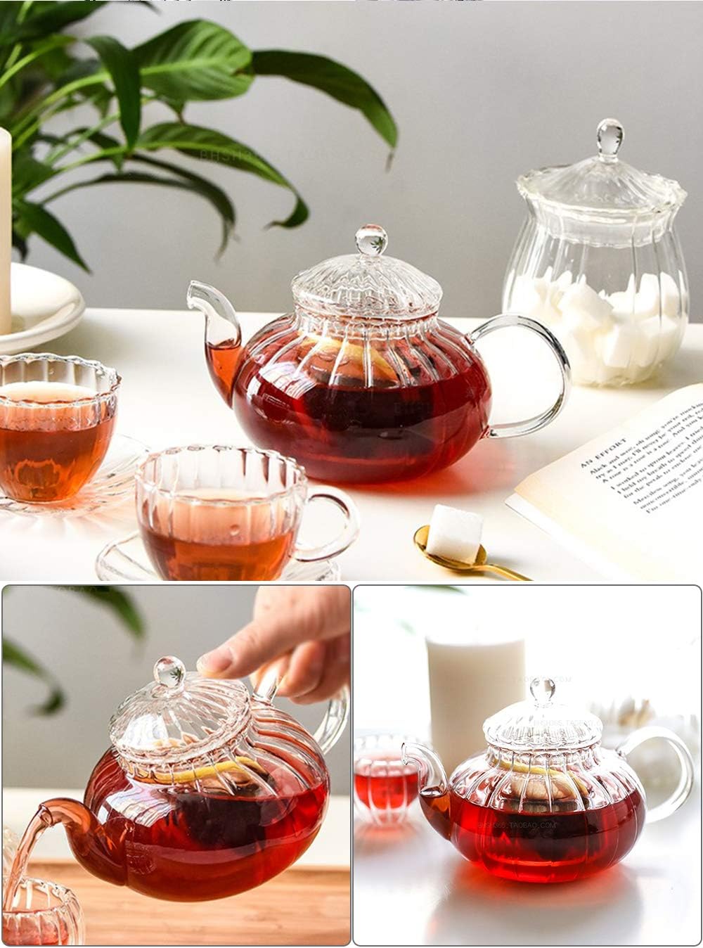 IwaiLoft NEW Glass Teapot with Infuser, Stovetop Safe Tea Kettle, Blooming and Loose Leaf Tea Maker IW-G016 (20OZ, Pumpkin)