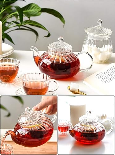Miniatura 4 de IwaiLoft Tetera de vidrio con infusor, hervidor de té seguro para estufa, máquina de té de hojas florecientes y sueltas IW-G016 (20 onzas, calabaza)