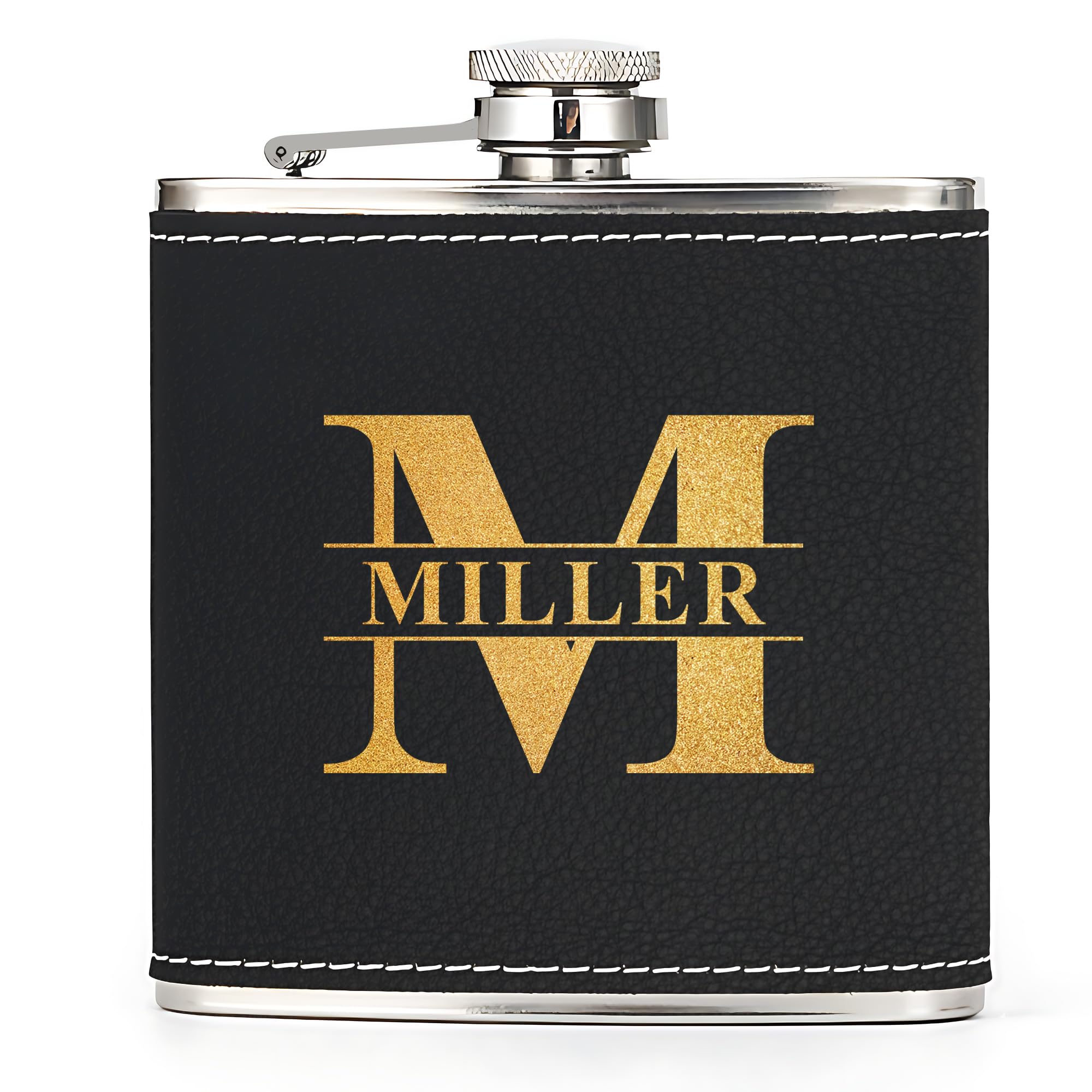 Hip Flask Personalised Hip Flask for Men Custom Engraved PU Leather Hip Flasks Whisky Flask Wedding Best Man Gifts for Usher Groomsmen Groom Father of The Bride (Black, Design 4)