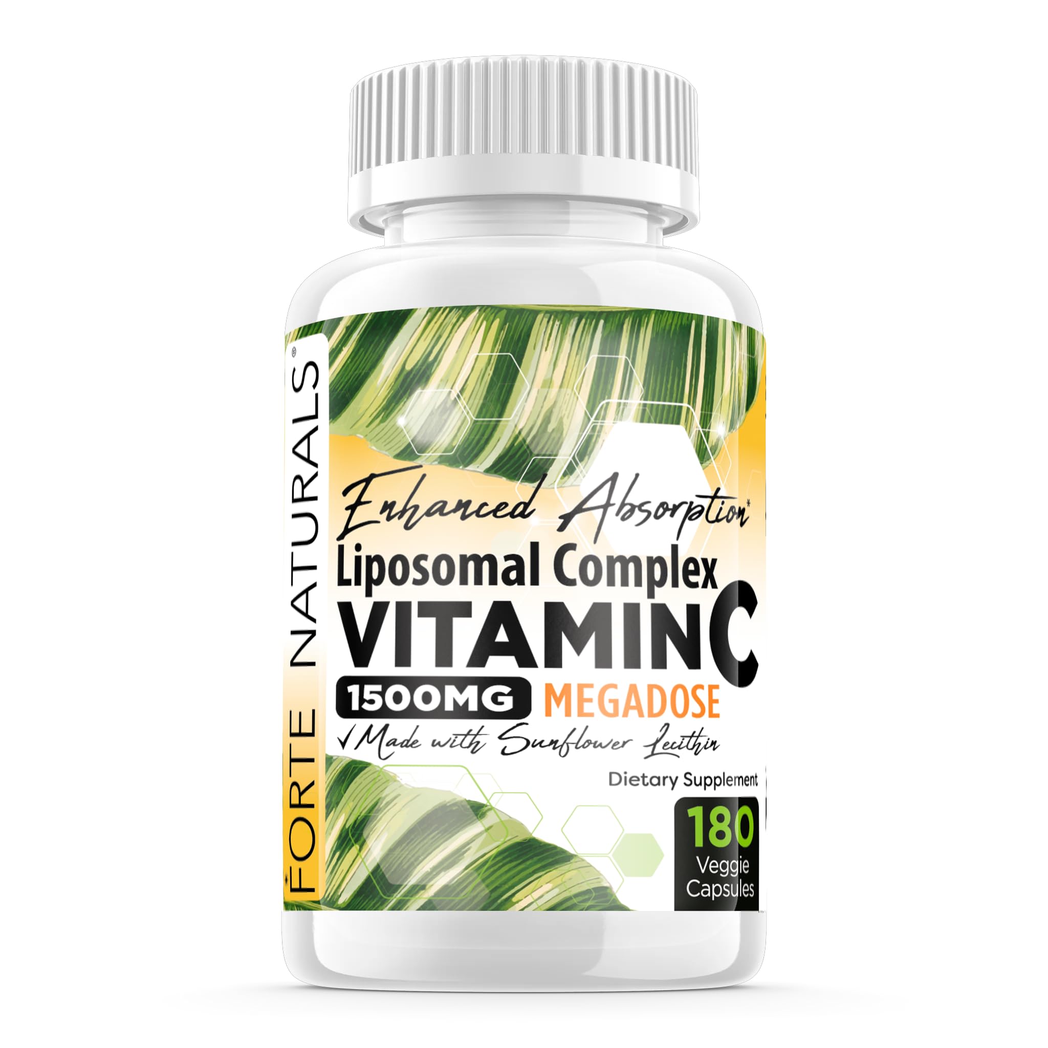 Liposomal Vitamin C Complex 1500mg Capsules with Sunflower Lecithin for Enhanced Absorption, Supplement for Boosting Immunity Support - 180 Capsules Vitamina C