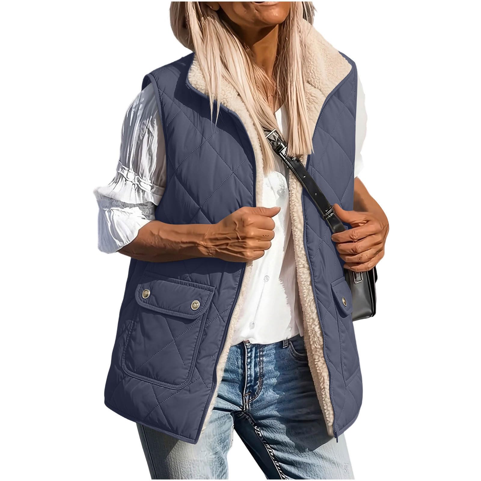 Capispalla casual da donna con colletto alla coreana, gilet trapuntato