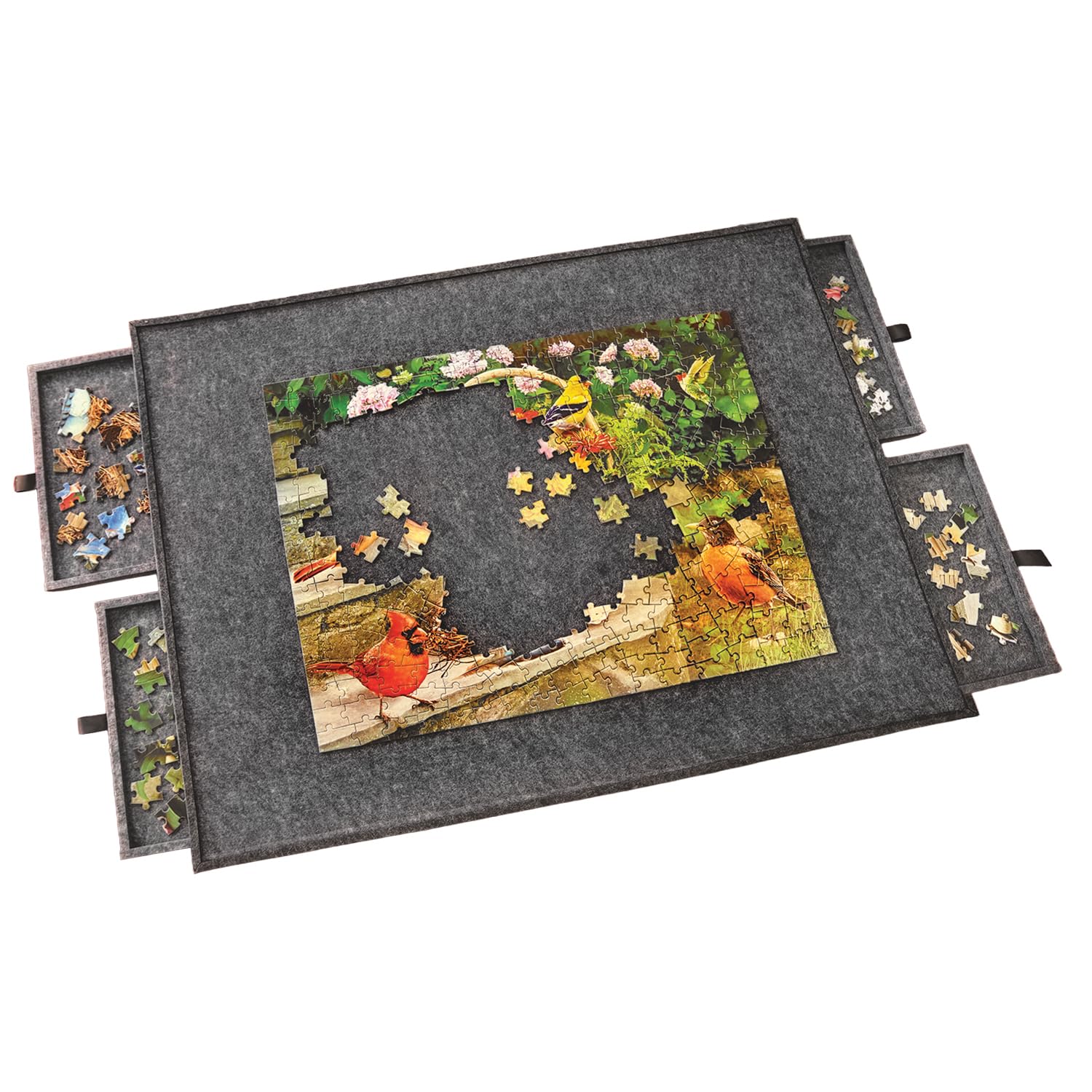bits and pieces lightweight jigsaw puzzle board with drawers, 36" x 27" - 5.5 pounds low weight felt portable puzzle board - 4 piece sorting trays - jumbo 1500 piece size