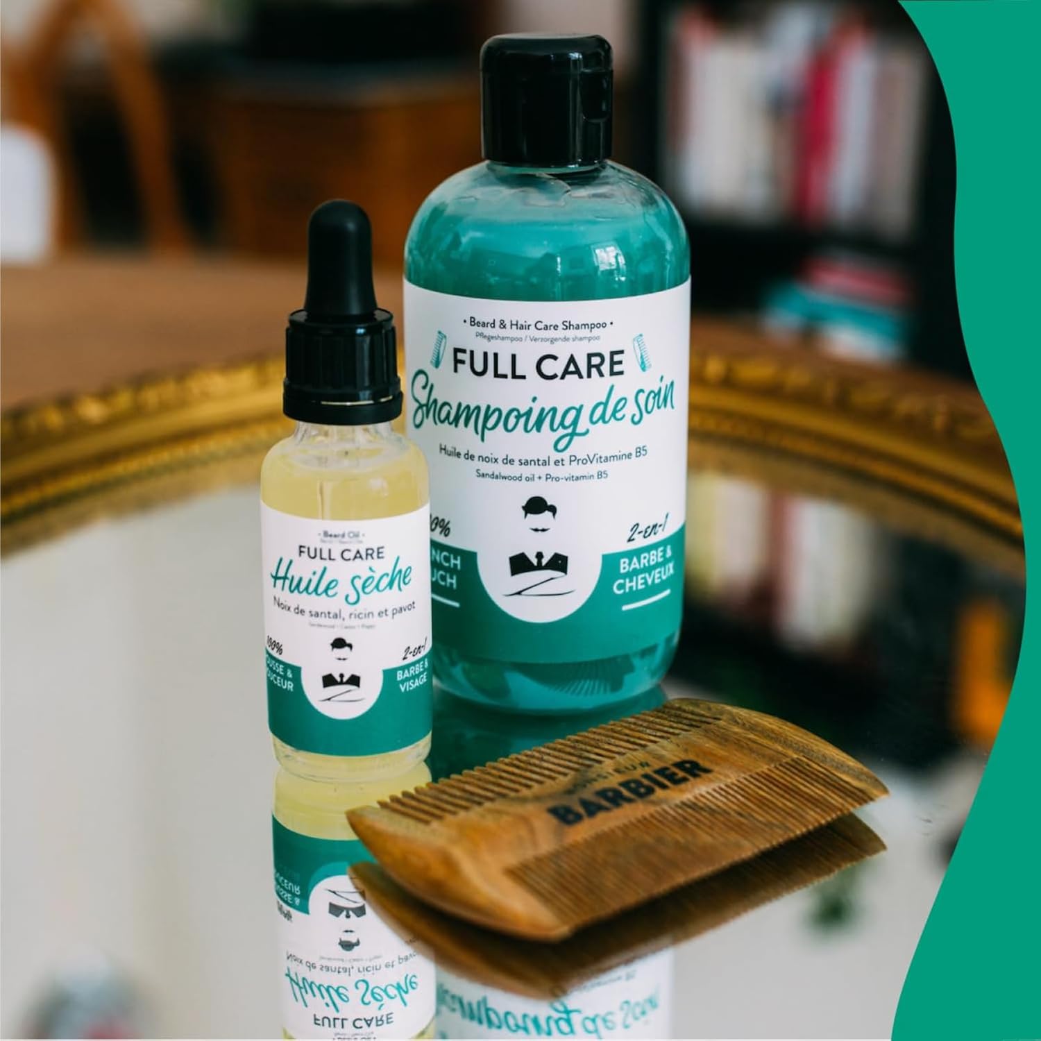 Shampoo & Beard Oil Hair Care Gift Set for Men | Nourishing 2-in-1 Shampoo Sandalwood & Beard Oil With Beard Hair Comb Grooming Gift Basket for Him Husband Dad Made in France