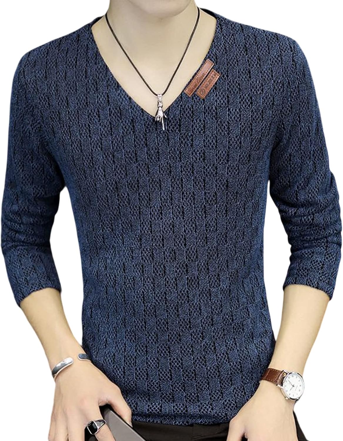 リンクスジャガードVネックロンT｜メンズファッション通販 MEN'S BIGI ONLINE STORE (メンズビギ オンラインストア) [BLANK BLANC] [ブランクブラン] Vネック 長袖 メンズ ロング Tシャツ 通気性 重ね着 M～2XL B01